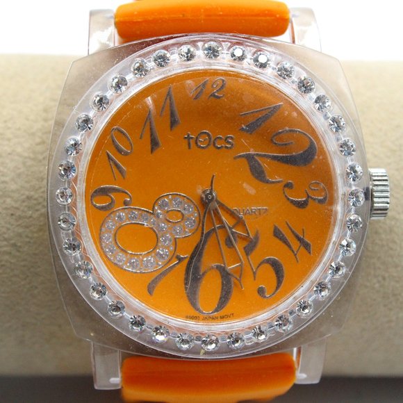 Vintage Tocs No: 40001 Water Resistant Quartz Orange Analog Men's Watch Rubber - Picture 1 of 6